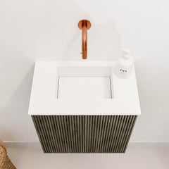 JOYA 40cm toiletmeubel kleur Shadow. Wastafel FAYE positie Midden Zonder kraangat kleur Talc