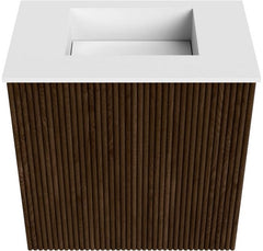 JOYA 40cm toiletmeubel kleur Walnut. Wastafel FAYE positie Midden Zonder kraangat kleur Talc