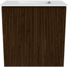 JOYA 40cm toiletmeubel kleur Walnut. Wastafel FAYE positie Midden Zonder kraangat kleur Talc