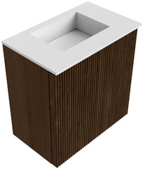 JOYA 40cm toiletmeubel kleur Walnut. Wastafel FAYE positie Midden Zonder kraangat kleur Talc