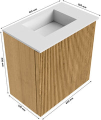 JOYA 40cm toiletmeubel kleur Walnut. Wastafel FAYE positie Midden Zonder kraangat kleur Urban.