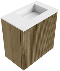 JOYA 40cm toiletmeubel kleur Dusk. Wastafel FAYE positie Rechts Zonder kraangat kleur Talc.