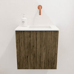 JOYA 40cm toiletmeubel kleur Dusk. Wastafel FAYE positie Rechts Zonder kraangat kleur Talc.