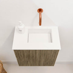 JOYA 40cm toiletmeubel kleur Dusk. Wastafel FAYE positie Rechts Zonder kraangat kleur Talc.