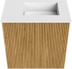 JOYA 40cm toiletmeubel kleur Oak. Wastafel FAYE positie Rechts Zonder kraangat kleur Talc