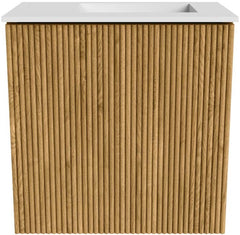 JOYA 40cm toiletmeubel kleur Oak. Wastafel FAYE positie Rechts Zonder kraangat kleur Talc