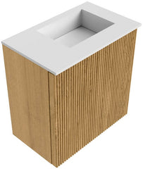 JOYA 40cm toiletmeubel kleur Oak. Wastafel FAYE positie Rechts Zonder kraangat kleur Talc