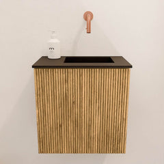 JOYA 40cm toiletmeubel kleur Oak. Wastafel FAYE positie Rechts Zonder kraangat kleur Urban