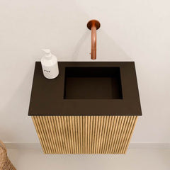 JOYA 40cm toiletmeubel kleur Oak. Wastafel FAYE positie Rechts Zonder kraangat kleur Urban