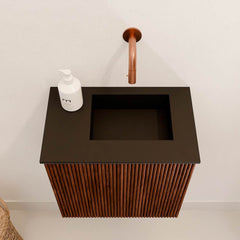 JOYA 40cm toiletmeubel kleur Ruby. Wastafel FAYE positie Rechts Zonder kraangat kleur Urban