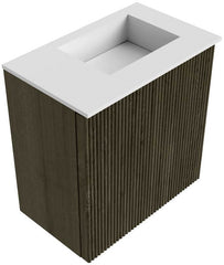 JOYA 40cm toiletmeubel kleur Shadow. Wastafel FAYE positie Rechts Zonder kraangat kleur Talc.