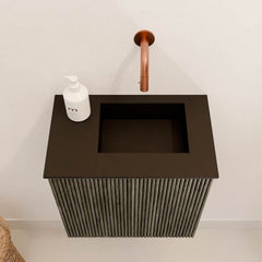 JOYA 40cm toiletmeubel kleur Shadow. Wastafel FAYE positie Rechts Zonder kraangat kleur Urban.
