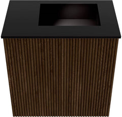 JOYA 40cm toiletmeubel kleur Walnut. Wastafel FAYE positie Rechts Zonder kraangat kleur Urban.