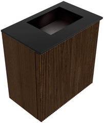 JOYA 40cm toiletmeubel kleur Walnut. Wastafel FAYE positie Rechts Zonder kraangat kleur Urban.