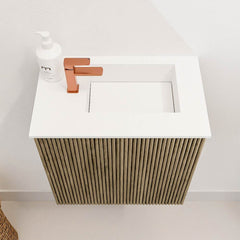 JOYA 40cm toiletmeubel kleur Dusk. Wastafel FAYE positie Rechts 1 kraangat kleur Talc.