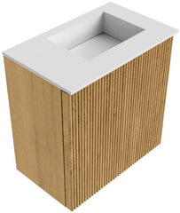 JOYA 40cm toiletmeubel kleur Oak. Wastafel FAYE positie Rechts 1 kraangat kleur Talc.