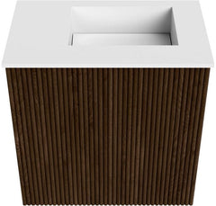 JOYA 40cm toiletmeubel kleur Walnut. Wastafel FAYE positie Rechts 1 kraangat kleur Talc