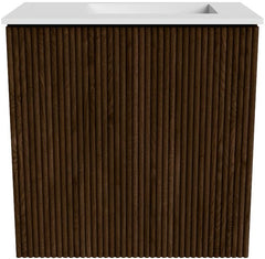 JOYA 40cm toiletmeubel kleur Walnut. Wastafel FAYE positie Rechts 1 kraangat kleur Talc