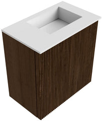 JOYA 40cm toiletmeubel kleur Walnut. Wastafel FAYE positie Rechts 1 kraangat kleur Talc