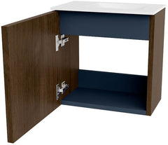 JOYA 40cm toiletmeubel kleur Walnut. Wastafel FAYE positie Rechts 1 kraangat kleur Talc