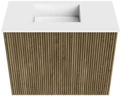 JOYA 50cm toiletmeubel kleur Dusk. Wastafel FAYE positie Links Zonder kraangat kleur Talc.