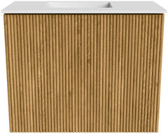 JOYA 50cm toiletmeubel kleur Oak. Wastafel FAYE positie Links Zonder kraangat kleur Talc.