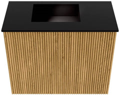 JOYA 50cm toiletmeubel kleur Oak. Wastafel FAYE positie Links Zonder kraangat kleur Urban.