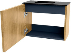 JOYA 50cm toiletmeubel kleur Oak. Wastafel FAYE positie Links Zonder kraangat kleur Urban.