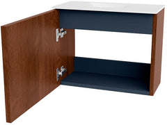 JOYA 50cm toiletmeubel kleur Ruby. Wastafel FAYE positie Links Zonder kraangat kleur Talc.