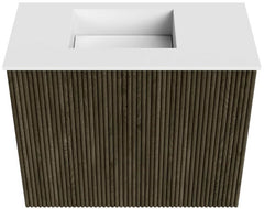 JOYA 50cm toiletmeubel kleur Shadow. Wastafel FAYE positie Links Zonder kraangat kleur Talc.