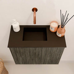 JOYA 50cm toiletmeubel kleur Shadow. Wastafel FAYE positie Links Zonder kraangat kleur Urban.