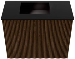 JOYA 50cm toiletmeubel kleur Walnut. Wastafel FAYE positie Links Zonder kraangat kleur Urban.