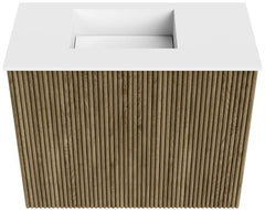 JOYA 50cm toiletmeubel kleur Dusk. Wastafel FAYE positie Links 1 kraangat kleur Talc.