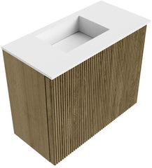 JOYA 50cm toiletmeubel kleur Dusk. Wastafel FAYE positie Links 1 kraangat kleur Talc.