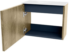 JOYA 50cm toiletmeubel kleur Dusk. Wastafel FAYE positie Links 1 kraangat kleur Talc.