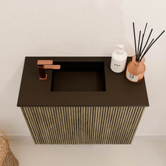 JOYA 50cm toiletmeubel kleur Dusk. Wastafel FAYE positie Links 1 kraangat kleur Urban.