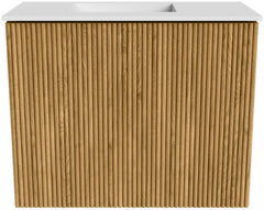 JOYA 50cm toiletmeubel kleur Oak. Wastafel FAYE positie Links 1 kraangat kleur Talc.