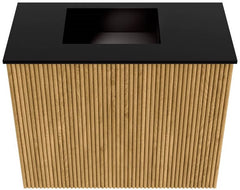 JOYA 50cm toiletmeubel kleur Oak. Wastafel FAYE positie Links 1 kraangat kleur Urban.