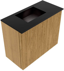 JOYA 50cm toiletmeubel kleur Oak. Wastafel FAYE positie Links 1 kraangat kleur Urban.