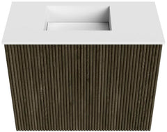 JOYA 50cm toiletmeubel kleur Shadow. Wastafel FAYE positie Links 1 kraangat kleur Talc.