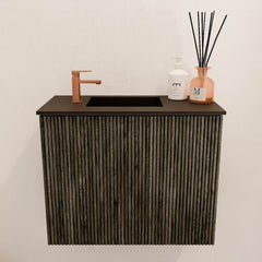 JOYA 50cm toiletmeubel kleur Shadow. Wastafel FAYE positie Links 1 kraangat kleur Urban.