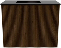 JOYA 50cm toiletmeubel kleur Walnut. Wastafel FAYE positie Links 1 kraangat kleur Urban.