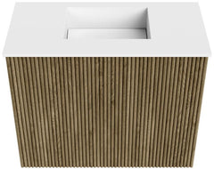 JOYA 50cm toiletmeubel kleur Dusk. Wastafel FAYE positie Midden Zonder kraangat kleur Talc