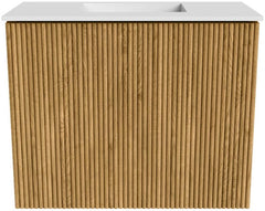 JOYA 50cm toiletmeubel kleur Oak. Wastafel FAYE positie Midden Zonder kraangat kleur Talc.