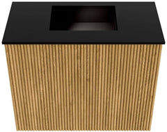 JOYA 50cm toiletmeubel kleur Oak. Wastafel FAYE positie Midden Zonder kraangat kleur Urban.