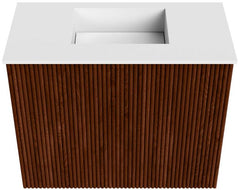 JOYA 50cm toiletmeubel kleur Ruby. Wastafel FAYE positie Midden Zonder kraangat kleur Talc.