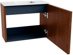 JOYA 50cm toiletmeubel kleur Ruby. Wastafel FAYE positie Midden Zonder kraangat kleur Talc.