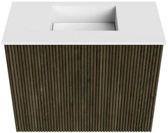 JOYA 50cm toiletmeubel kleur Shadow. Wastafel FAYE positie Midden Zonder kraangat kleur Talc.