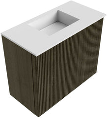 JOYA 50cm toiletmeubel kleur Shadow. Wastafel FAYE positie Midden Zonder kraangat kleur Talc.