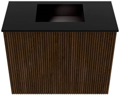 JOYA 50cm toiletmeubel kleur Walnut. Wastafel FAYE positie Midden Zonder kraangat kleur Urban.